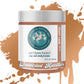 Artisan paint jar with 'Wanderlust Metallics' label on a brown paint splatter background